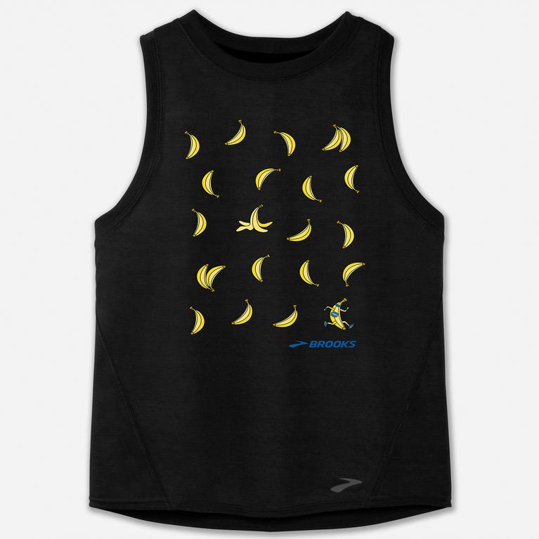 Brooks Distance Graphic Running Tank Top - Women's - Black/Yellow/Global Running Day/Run Happy (1703